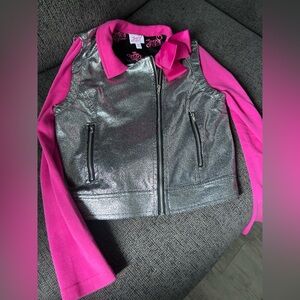 Nickelodeon JoJo Siwa Pink and sliver motorcycle type jacket sweater size M